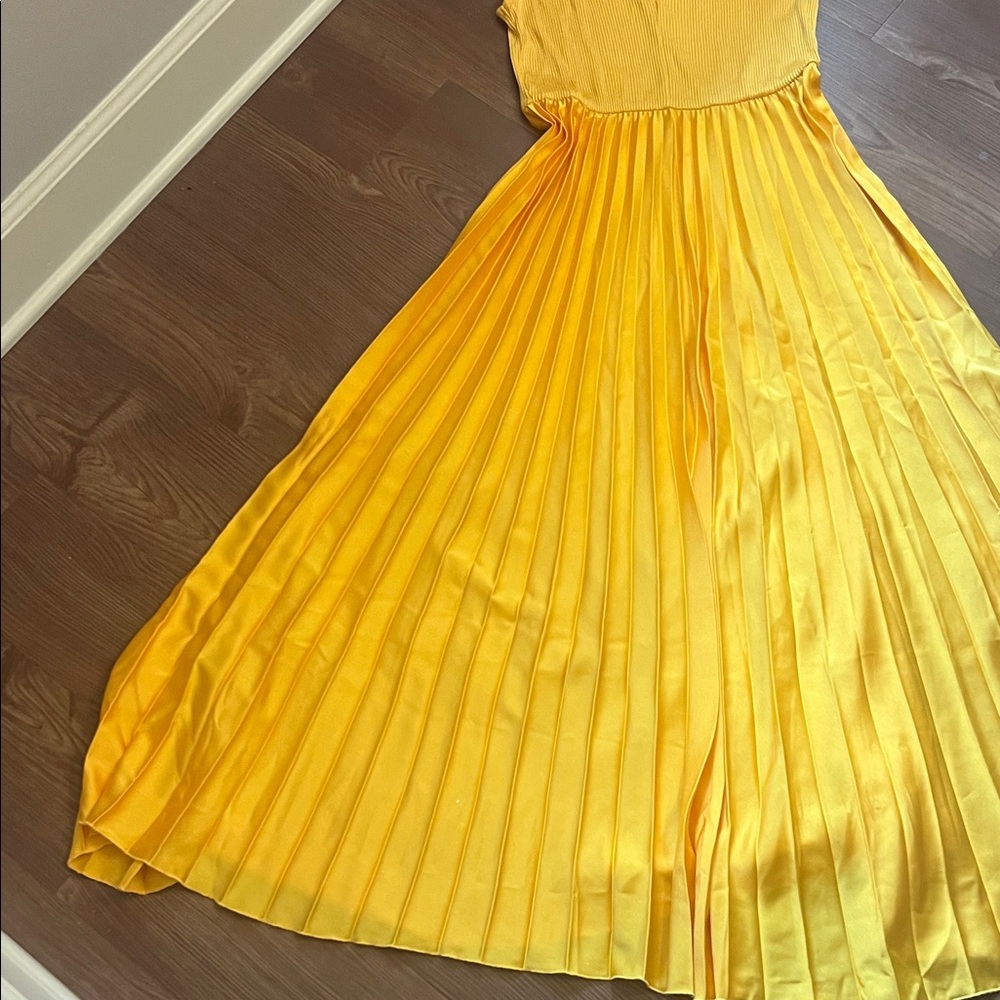Zara Golden Yellow Sleeveless Pleated Maxi Dress - Picture 4 of 8